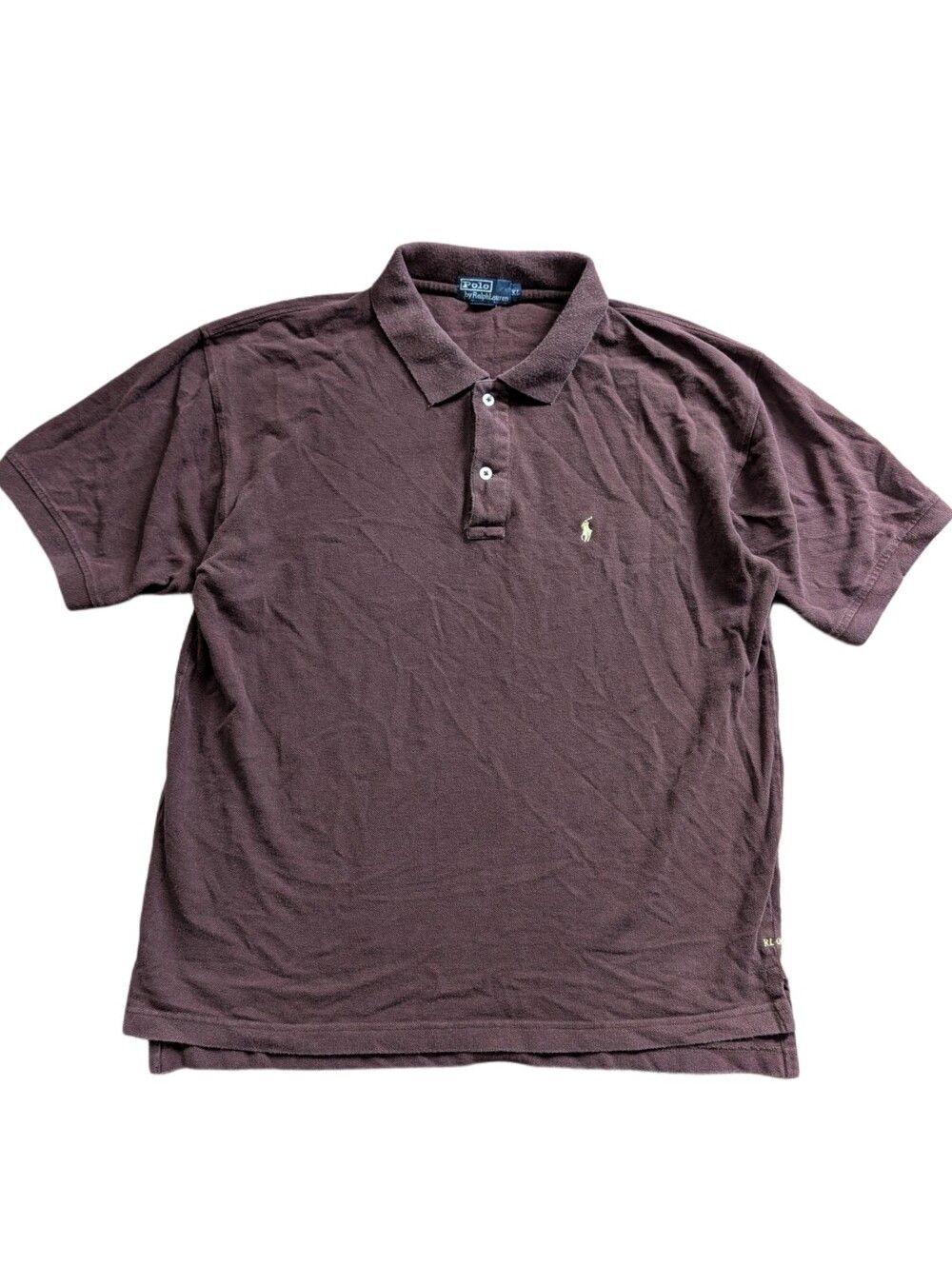 Polo Ralph Lauren Mens Brown Yellow Pony Vintage Y2k Golf Short Sleeve Polo XL